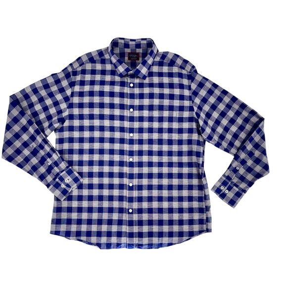 UNTUCKit Men's Button Up Shirt Blue Plaid XL Long Sleeve Cotton Linen Blend EUC - Picture 2 of 13